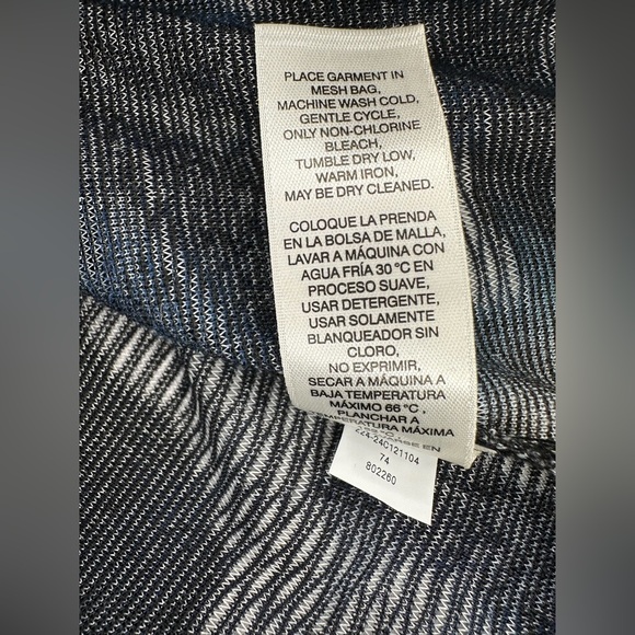 Chico's Knit Jacquard Duster Open Front Cardigan XXL Blue Burnout Knit Elbow SLV - Picture 11 of 11